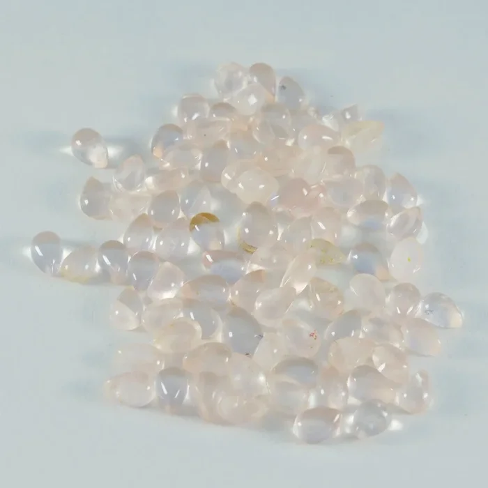 Rose Quartz 10PC Tiny 3×5 MM Pear Cabochon Pink Lustrous semi Precious Loose Gemstone