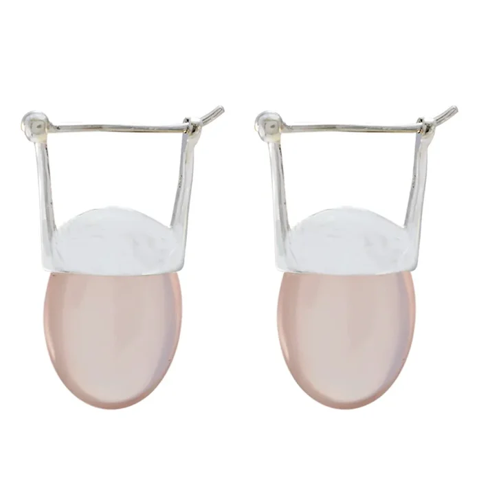 Rose Quartz American Josephine Solitaire Dangle Pink 925 Silver Earring