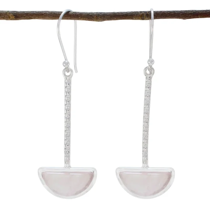 Rose Quartz Australian Lea Solitaire Dangle Pink 925 Sterling Silver Earring