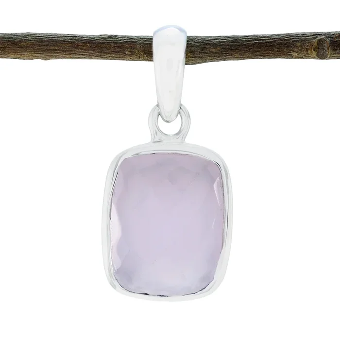 Rose Quartz Dainty Spanish 925 Silver Solitaire Lily valentine Pink Pendant Jewelry