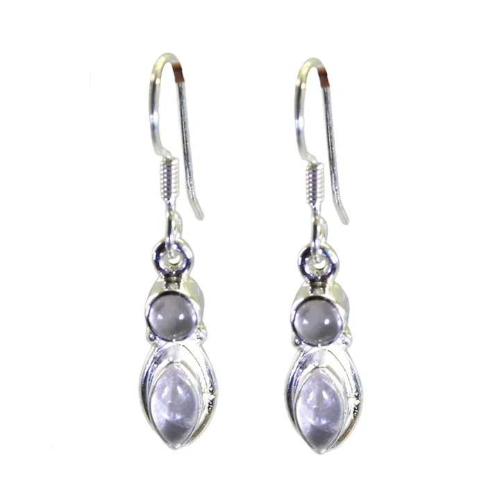 Rose Quartz French Skylar multiple Dangle Pink Silver Earring