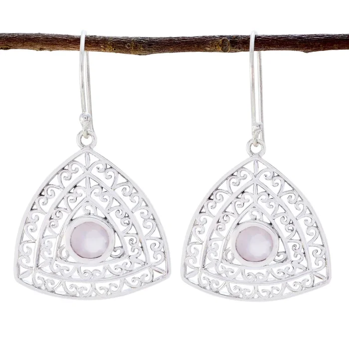 Rose Quartz Japanese Mila Solitaire Dangle Pink Sterling Silver Earring