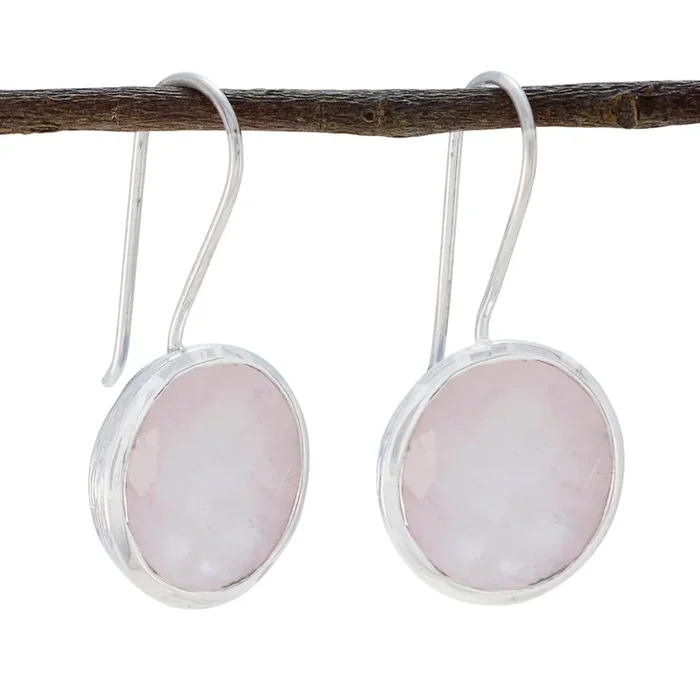 Rose Quartz Latin American Penelope Solitaire Dangle Pink Silver Earring