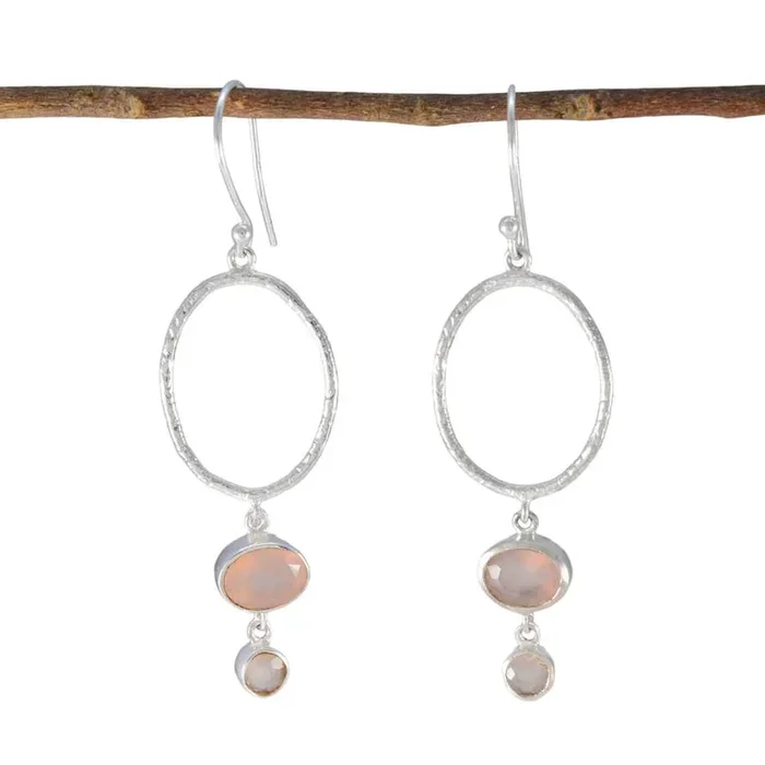 Rose Quartz Middle Eastern Clara Toi et Moi Dangle Pink Silver Earring