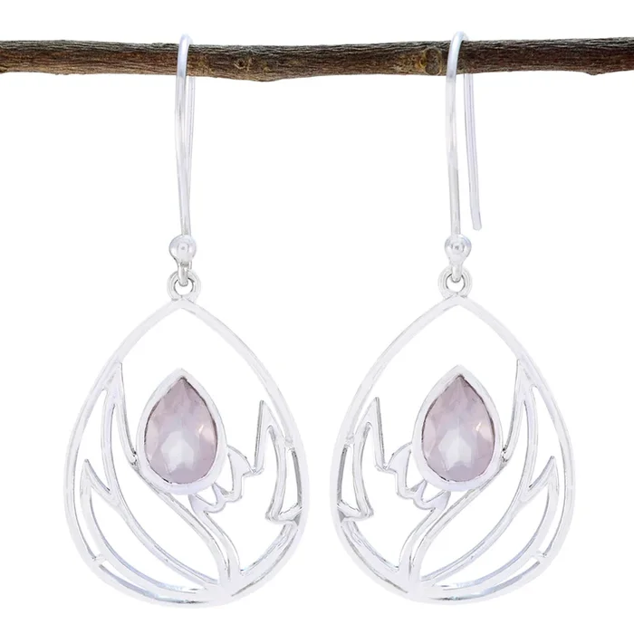 Rose Quartz Middle Eastern Nora Solitaire Dangle Pink 92.5 Silver Earring