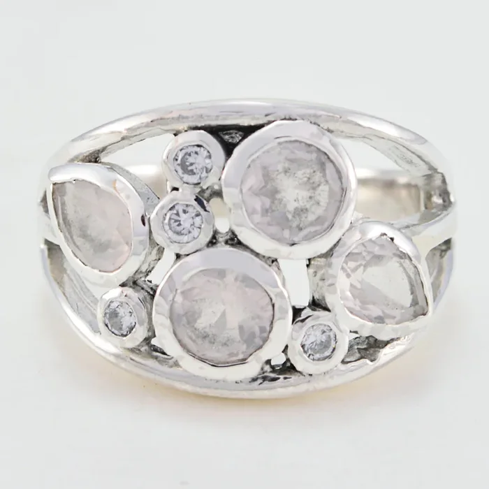 Rose Quartz quarter Indian 925 Silver Pink Gemstones Minimal Luxurious Ring Jewelry