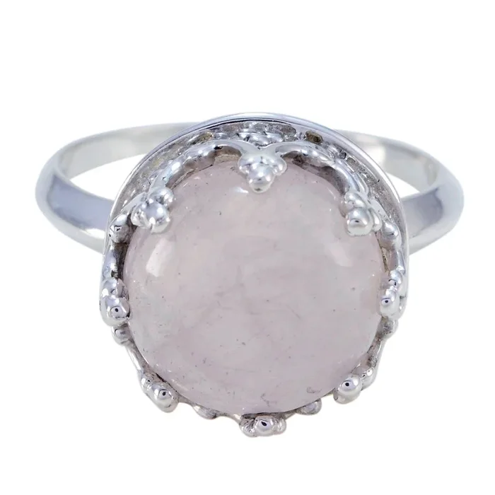Rose Quartz Solitaire German 925 Silver Pink Gemstones Minimal Art Deco Ring Jewellery