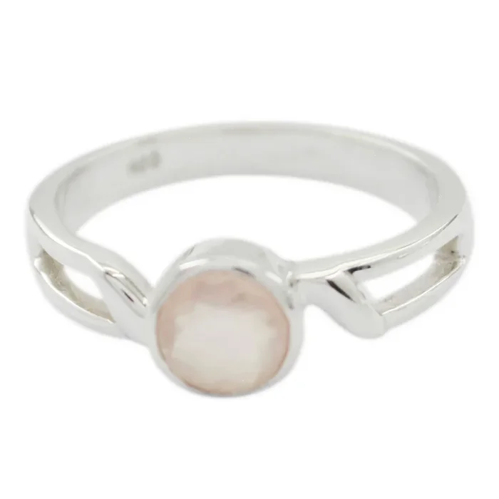 Rose Quartz Solitaire Korean 925 Sterling Silver Pink Gems Whisper-thin Luxurious Ring Jewelry