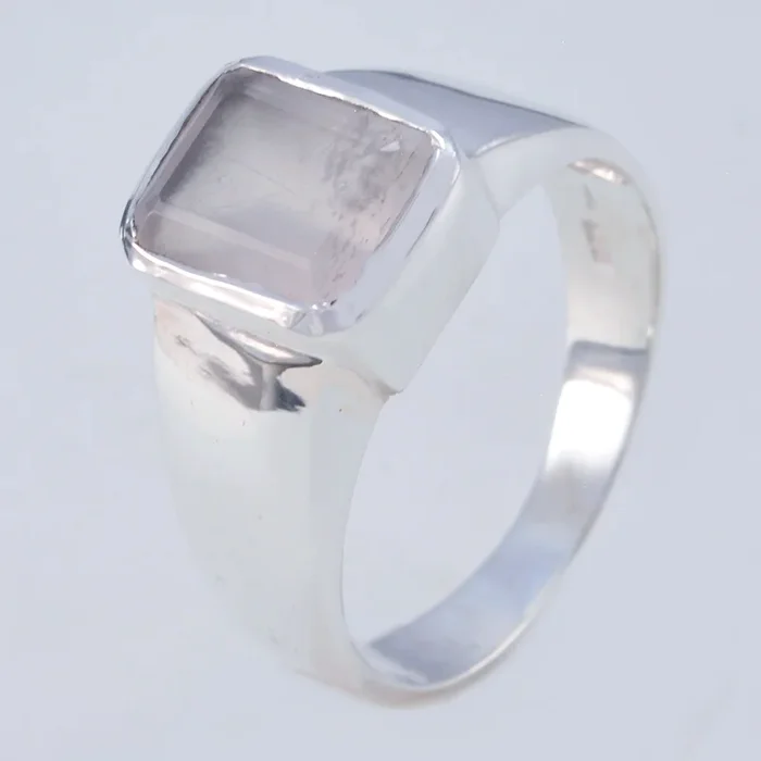 Rose Quartz Solitaire Moroccan 925 Silver Pink Gemstones Mid-weight Signet Ring Jewellery