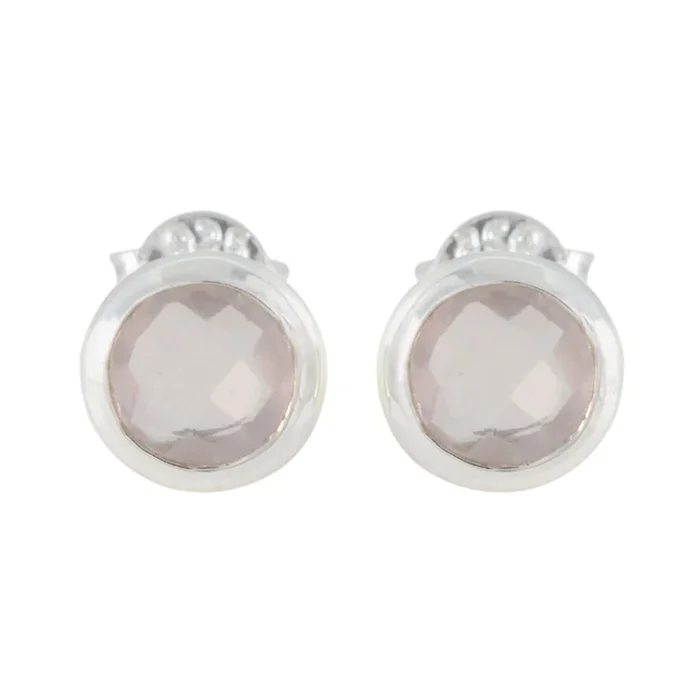 Rose Quartz Spanish Agustina Solitaire Stud Pink 925 Silver Earring
