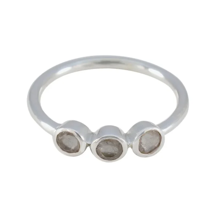 Rose Quartz Trilogy Turkish 925 Silver Pink Gems Elegant Modern Ring Jewelry