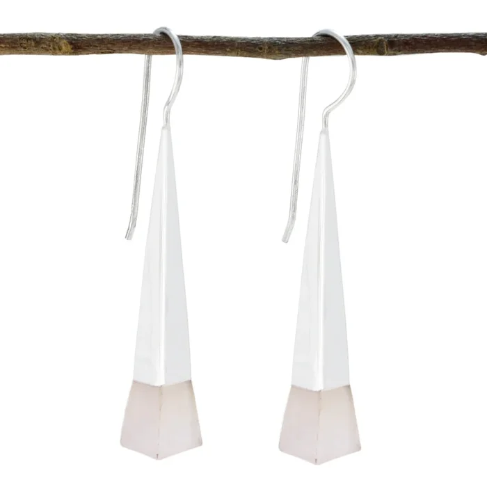 Rose Quartz Turkish Chen Solitaire Dangle Pink Sterling Silver Earring