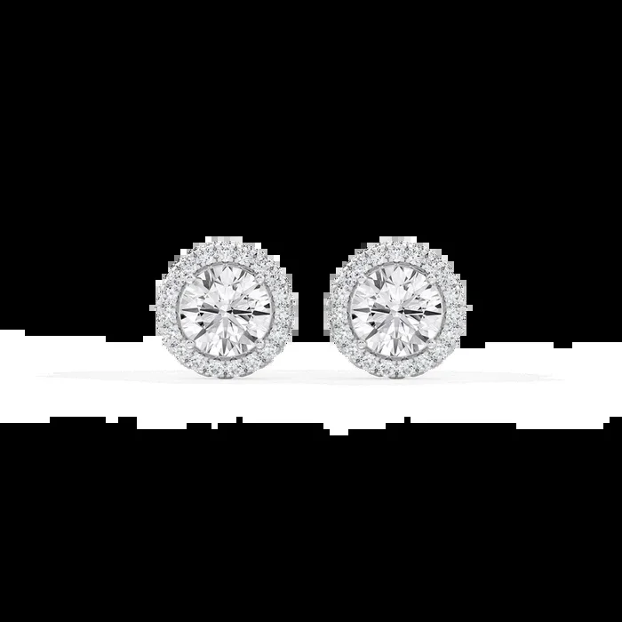 Round Lab Grown Diamond Four Prong Basket Halo Stud Earrings