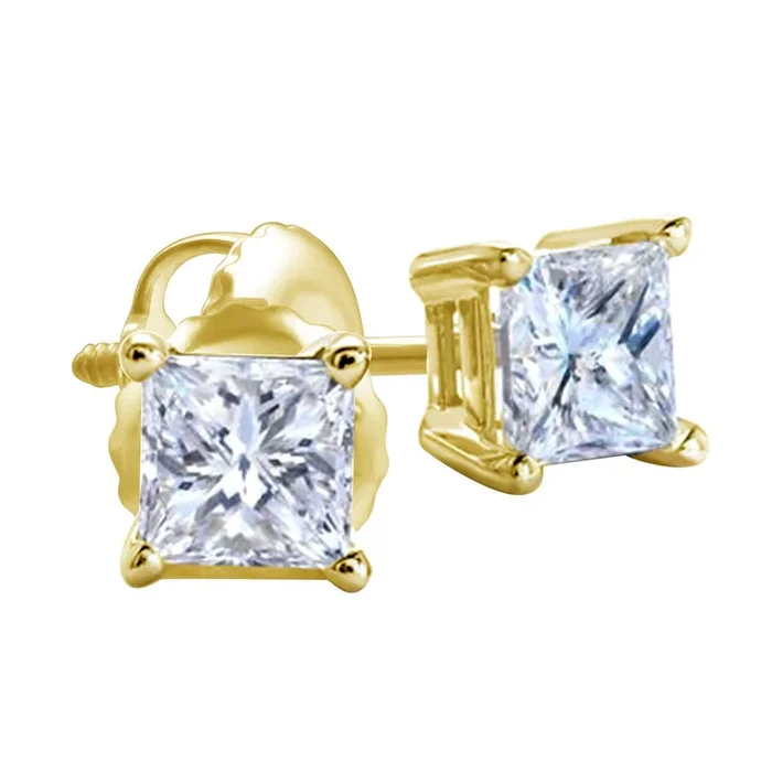 Royale 1 CTW Natural Diamond Solitaire Stud Earrings in 14KT Yellow Gold
