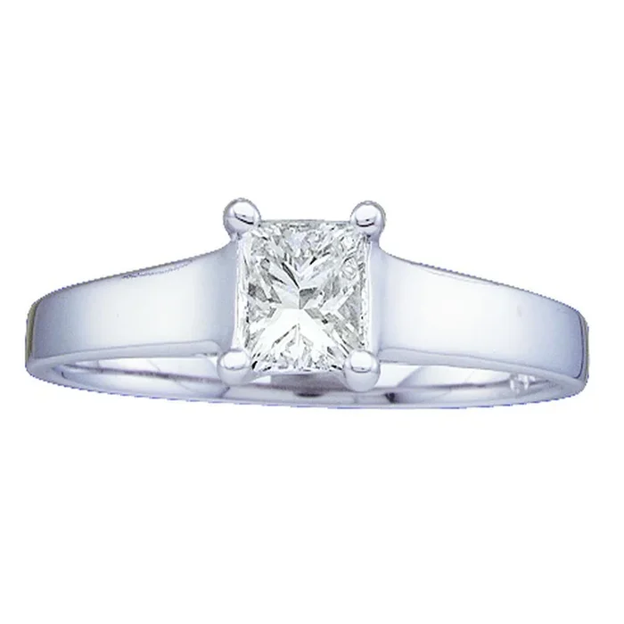 Royale 3/4 CTW Princess Cut Natural Diamond Solitaire Ring in 14KT White Gold