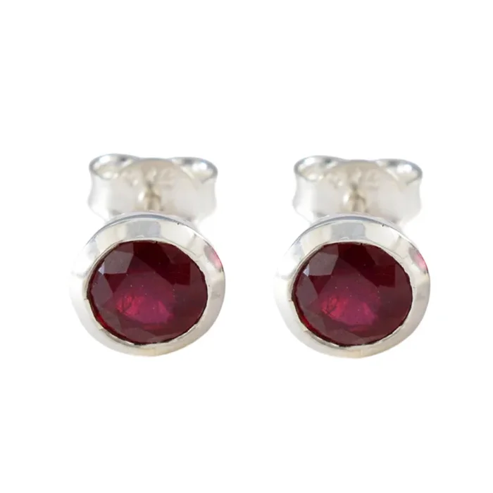 Ruby CZ American Micaela Solitaire Stud Red 92.5 Silver Earring
