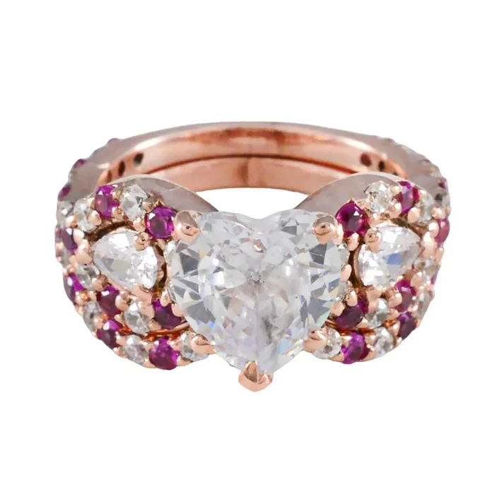 Ruby CZ Halo American Silver Red Gemstones Slim Heart Ring Jewellery