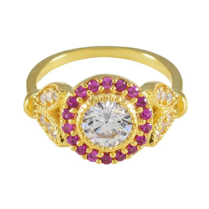 Ruby CZ Halo Korean 92.5 Silver Red Gems Whisper-thin Romantic Ring Jewelry
