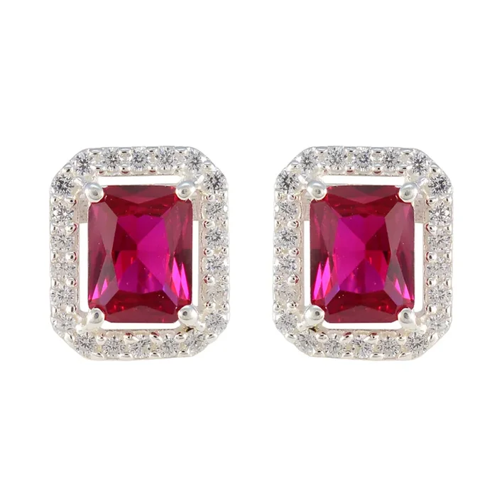 Ruby CZ Middle Eastern Micaela multiple Stud Red Silver Earring