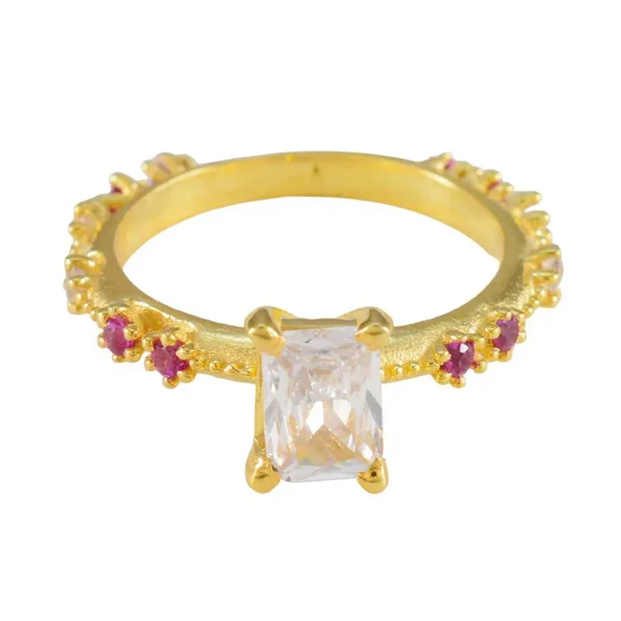 Ruby CZ multiple Indian Sterling Silver Red Gemstone Delicate Modern Ring Jewelry