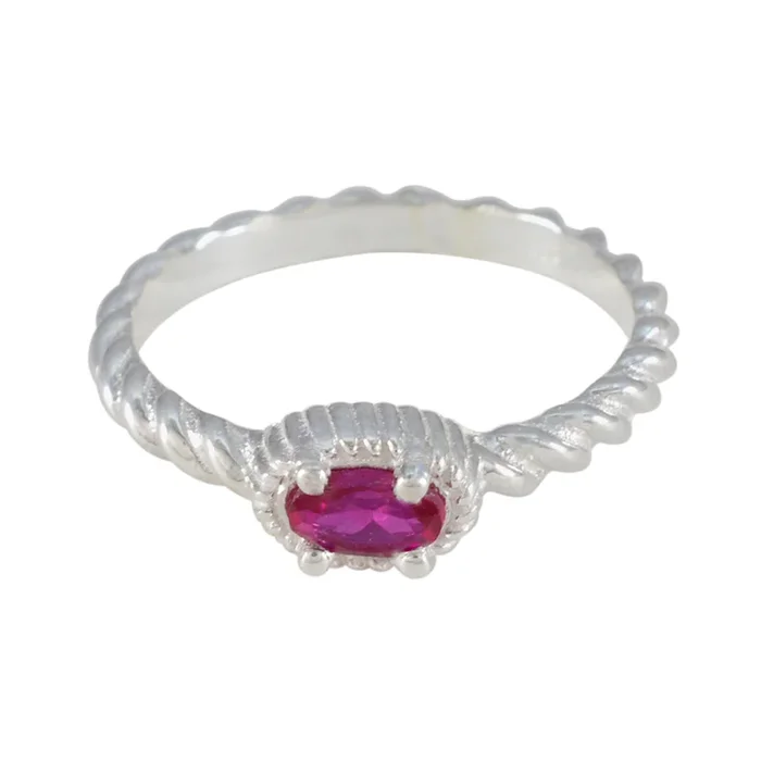 Ruby CZ Solitaire Korean 925 Silver Red Gemstones Dainty Contemporary Ring Jewelry