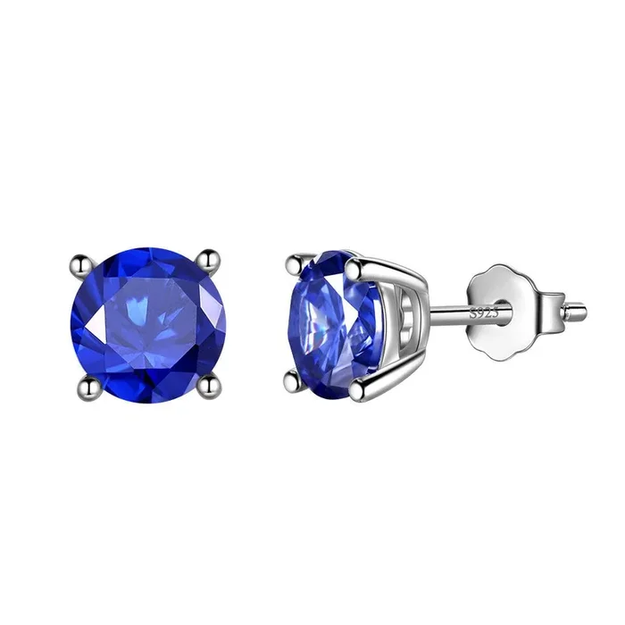 Runde Geburtsstein September Saphir Ohrringe Ohrstecker Damen Mädchen Schmuck Geburtstagsgeschenk Sterling Silber