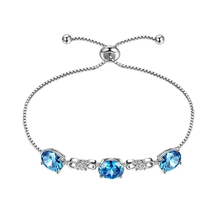 Rundes Geburtsstein-März-Aquamarin-Armband für Damen und Mädchen, Schmuck, Geburtstagsgeschenk, Sterlingsilber