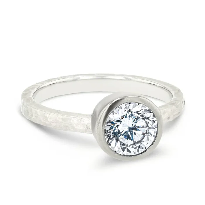 Rustic Satin Hammer Finish Petite Artisan Ring