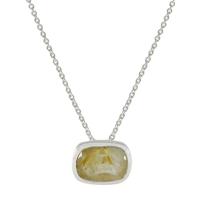 Rutile Quartz Classic French 92.5 Silver Solitaire Alina Signet Yellow Pendant Jewellery