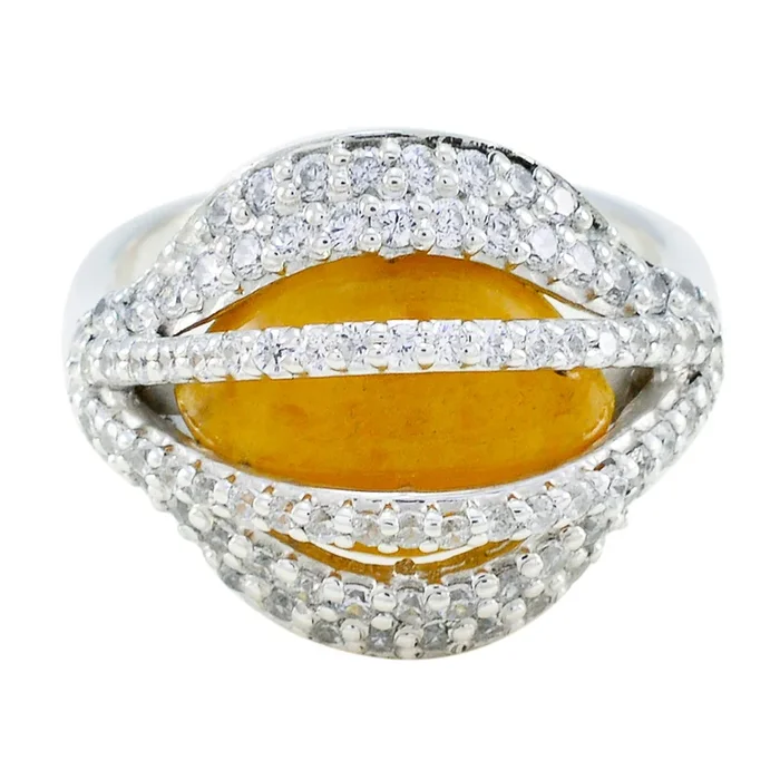 Rutile Quartz Halo Moroccan 925 Sterling Silver Yellow Gemstone Eye-catching Modern Ring Jewelry