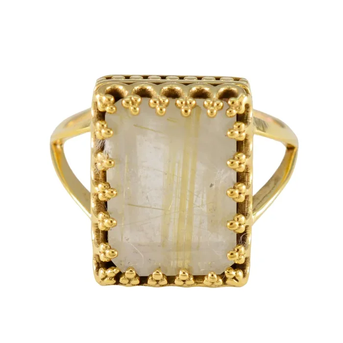 Rutile Quartz Solitaire Indian 925 Sterling Silver Yellow Gems Classic wedding Ring Jewellery