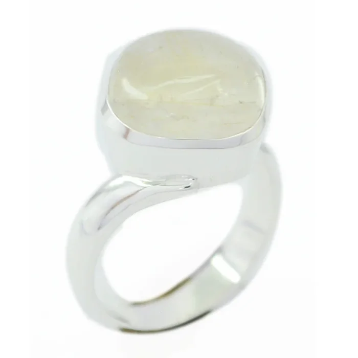 Rutile Quartz Solitaire Indian Sterling Silver Yellow Gemstone Minimal Glamorous Ring Jewellery