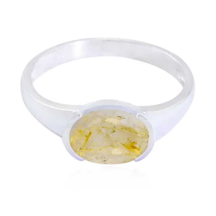 Rutile Quartz Solitaire Japanese 925 Sterling Silver Yellow Gemstones Dainty Contemporary Ring Jewellery