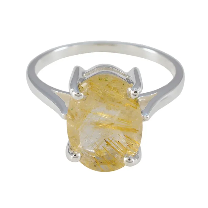 Rutile Quartz Solitaire Moroccan 925 Silver Yellow Gems Featherlight Heritage Ring Jewellery