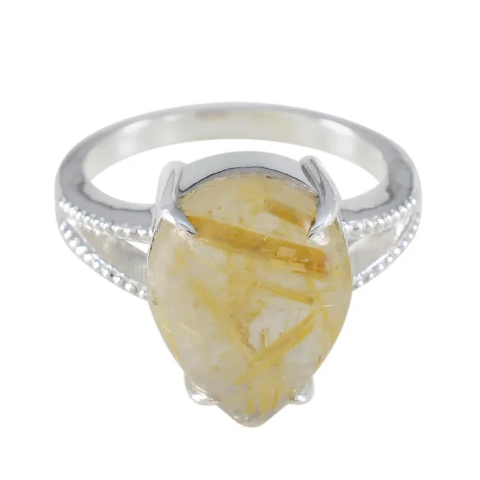 Rutile Quartz Solitaire Moroccan 925 Silver Yellow Gemstone Eye-catching wedding Ring Jewellery