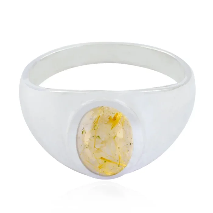 Rutile Quartz Solitaire Moroccan 925 Sterling Silver Yellow Gemstone Minimal Boho Ring Jewelry