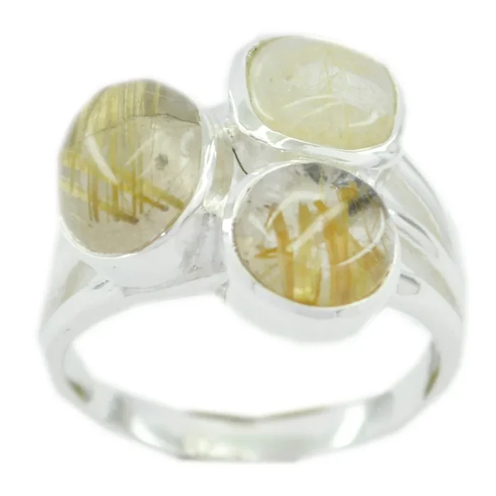 Rutile Quartz Trilogy Moroccan Sterling Silver Yellow Gems Mid-weight Fairytale Ring Jewellery