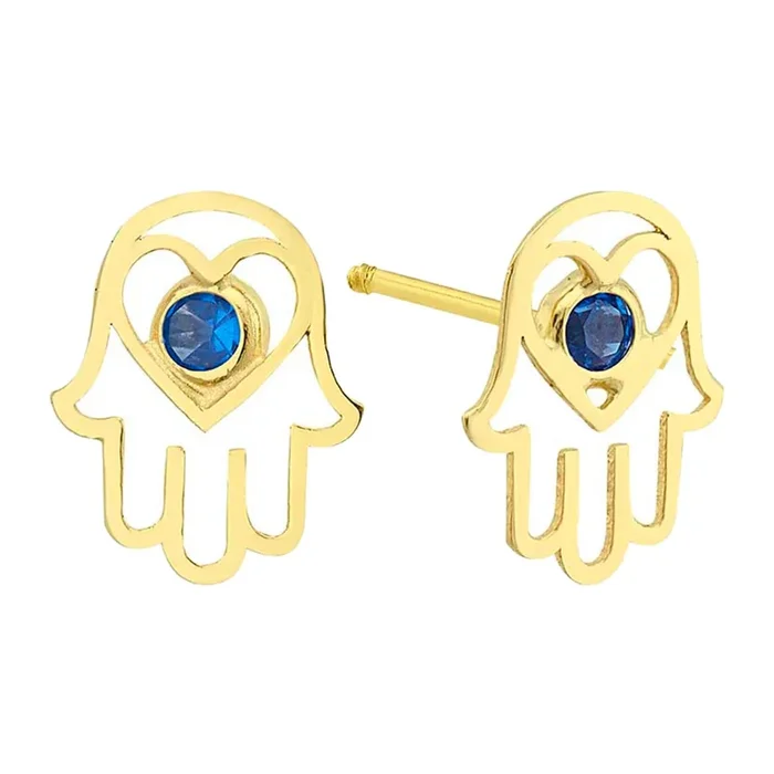 Sabelli 14KT Yellow Gold and Cubic Zirconia Hamsa Earrings