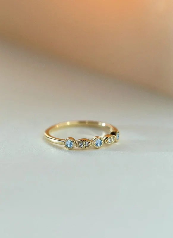 Sage diamond aquamarine march birthstone ring 14k gold