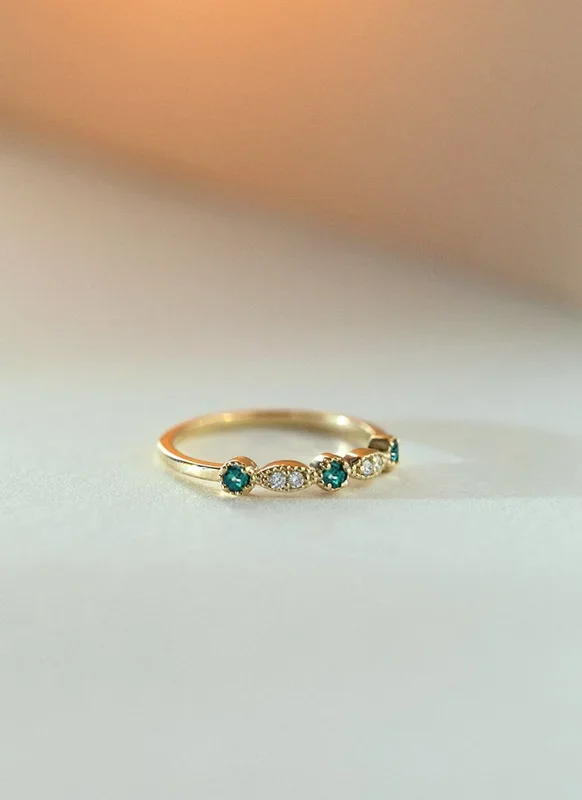 Sage diamond emerald ring 14k gold