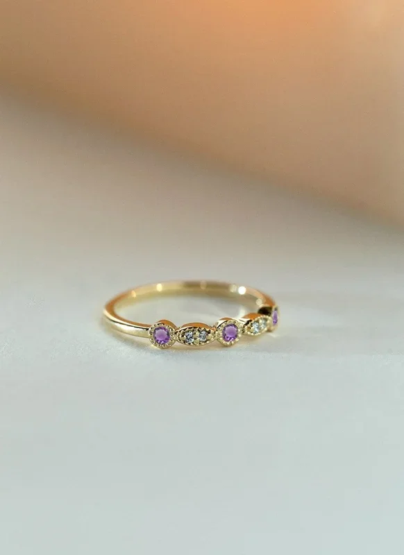 Sage diamond light amethyst june birthstone ring 14k gold