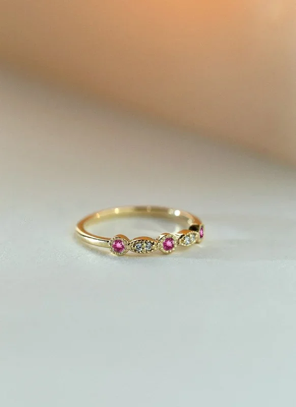 Sage diamond pink tourmaline october birthstone ring 14k gold