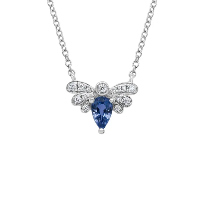 Sapphire & Diamond Bee 14K White Gold Necklace