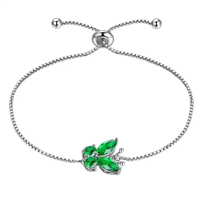 Schmetterlings-Armband, Geburtsstein, Mai, Smaragd, Damen- und Mädchen-Schmuck, Geburtstagsgeschenk