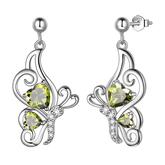 Schmetterlings-Geburtsstein August Peridot Ohrringe Damen Mädchen Schmuck Geburtstagsgeschenk Sterling Silber