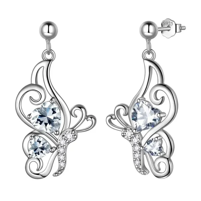 Schmetterlings-Geburtsstein-Diamant-Ohrringe für April, Damen- und Mädchen-Schmuck, Geburtstagsgeschenk, Sterlingsilber