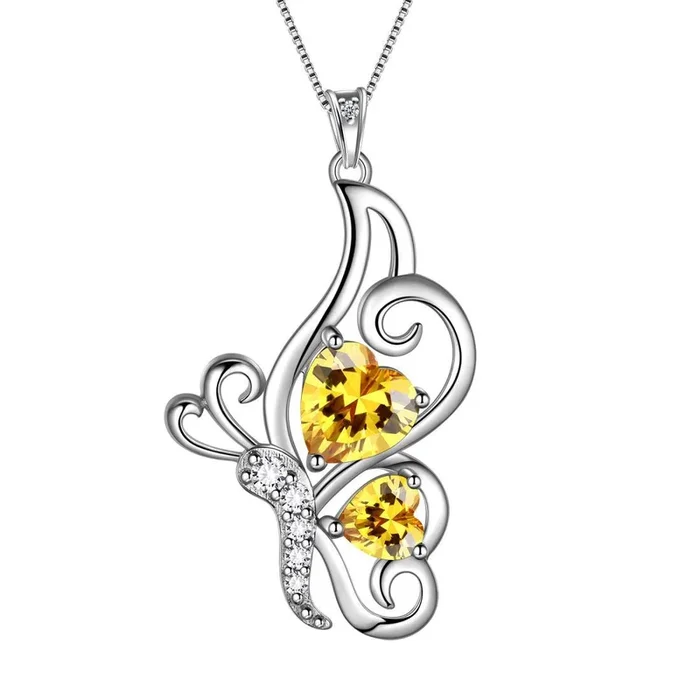 Schmetterlings-Geburtsstein November Citrin Halskette Damen Mädchen Schmuck Geburtstagsgeschenk Sterling Silber