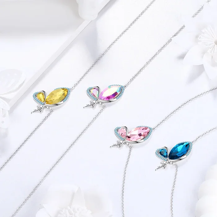 Schmetterlingsfee-Halskette für Damen, Geburtsstein-Halskette, 925er Sterlingsilber, Anhänger, Schmuck, Geburtstagsgeschenke