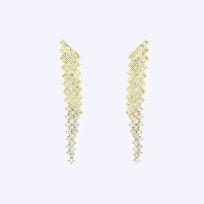 Scintilate Slanted Baguettes and Round Diamond Linear Earrings