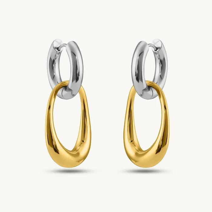 Sculpted Dual-Tone Drop Hoops